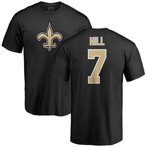 Men New Orleans Saints Black Taysom Hill Name and Number Logo NFL Football #7 T Shirt->new orleans saints->NFL Jersey